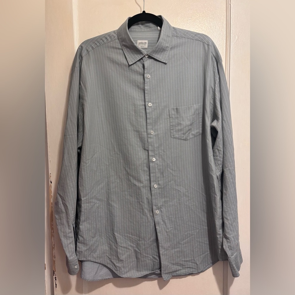 Armani Collezioni Men’s Gray Striped Button-Down Dress Shirt Size Large